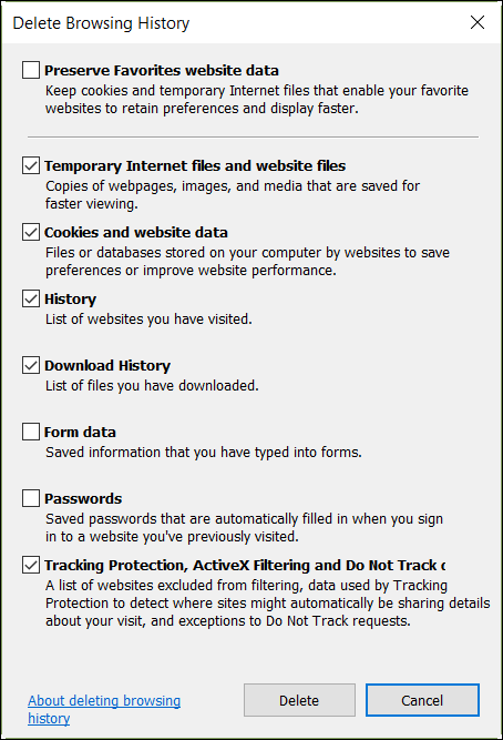 Internet Options Delete