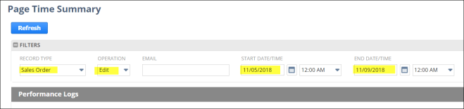 Page Time Summary Parameters