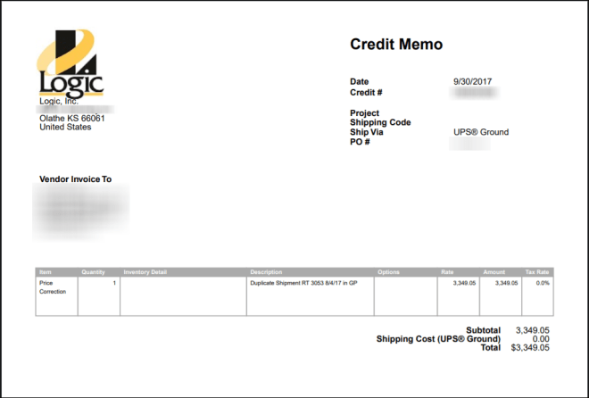Printed Credit Memo