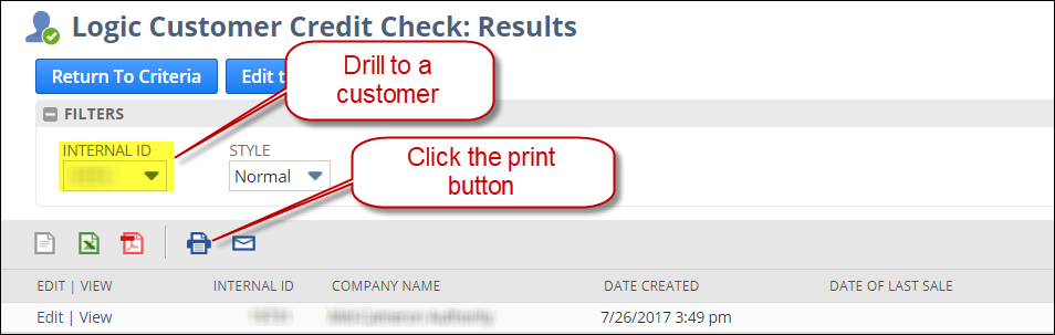 Printing the Saved Search